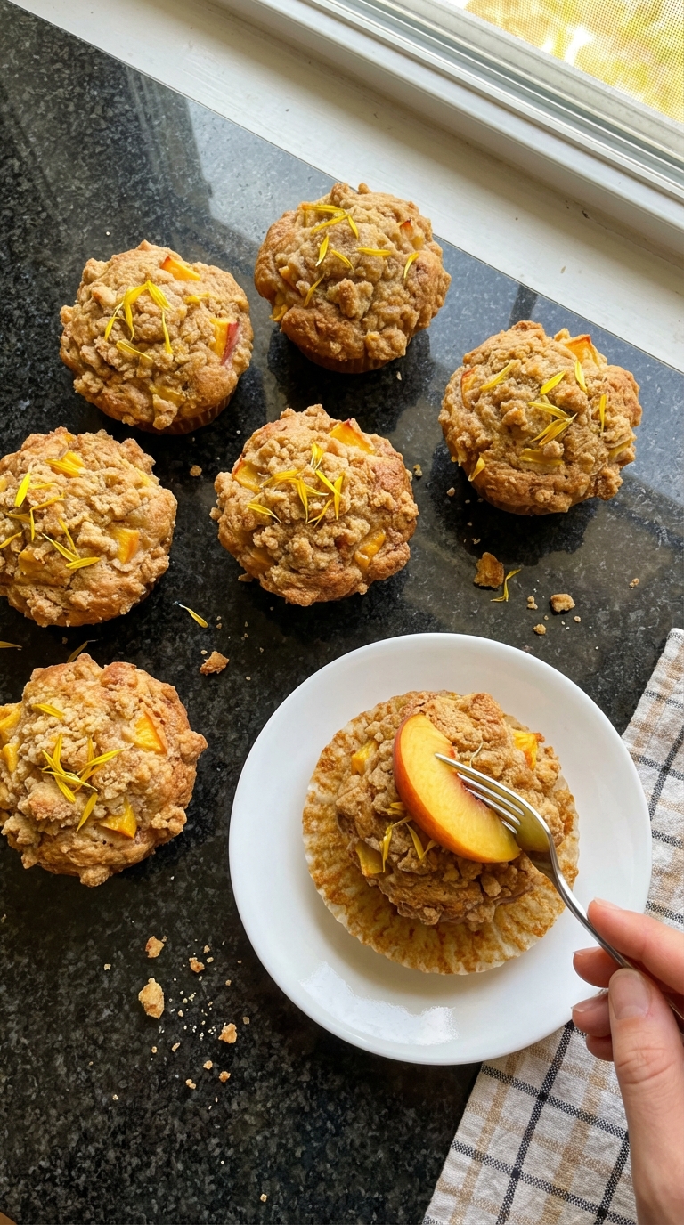 Sweet Dandelion Peach Muffins