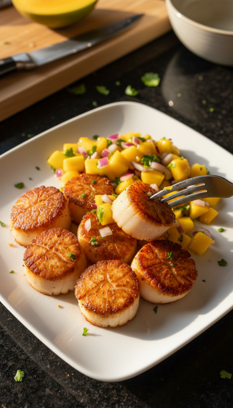 Mango Salsa Seared Scallops