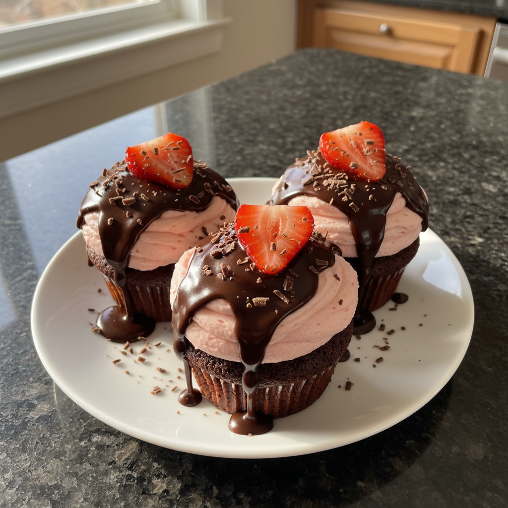 Chocolate-Covered Strawberry Cupcakes