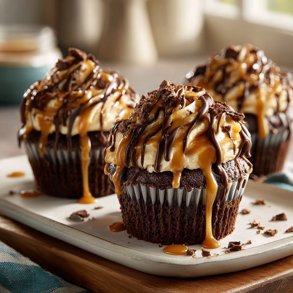 Chocolate Caramel Drizzle Cupcakes