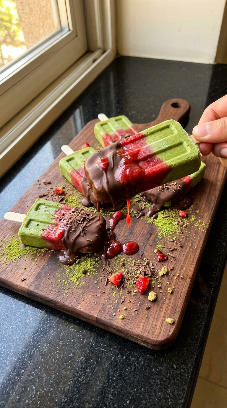 Chocolate Strawberry Matcha Pops