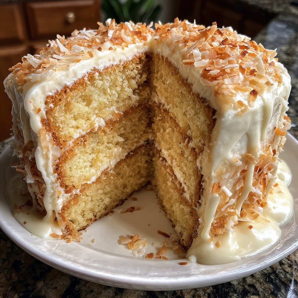 Vanilla Coconut Cake with Toasted Flakes